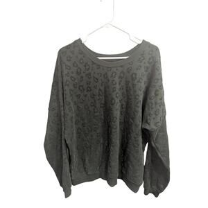 Olive green sweatshirt w,/black velvet cheetah print by Jack's Surfboards size L